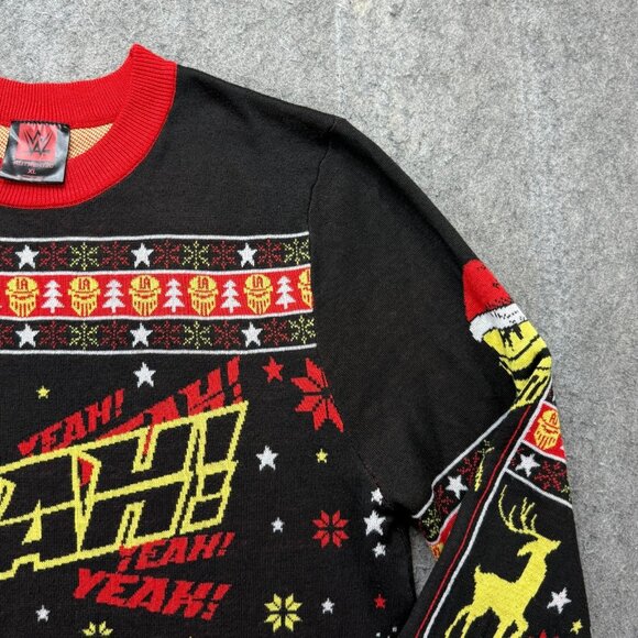 LA Knight WWE Sweater Men XL Black Red Christmas Long Sleeve Graphic "YEAH" Crew - Picture 3 of 13